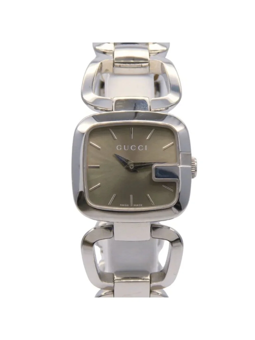 Gucci Watch Collection 125.5 Stainless Steel Silver Dial Brown Sunray Square